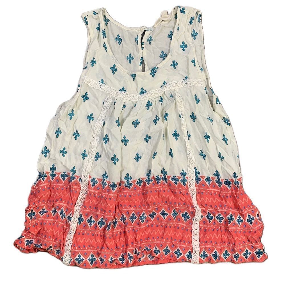 Sweet Journey Size Small White/Pink Sleeveless Blouse Tank